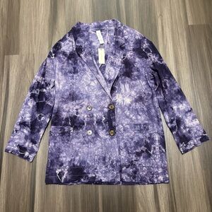 Anthropologie Amadi Blazer Women’s Small Purple Tie Dye Jacket Double Breasted